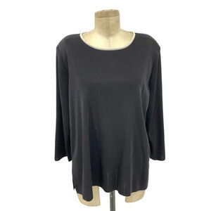 Exclusively Misook Black Ivory Piping Trim 3/4 Sleeve Sweater Plus Size‎ 1X